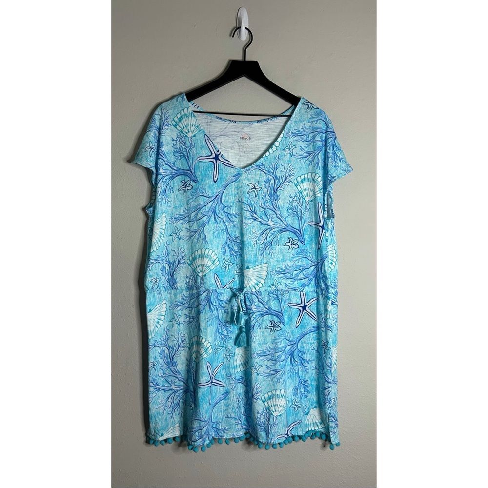 Loft Beach Sea Life Print Pom Pom Trim Dress Size 1X